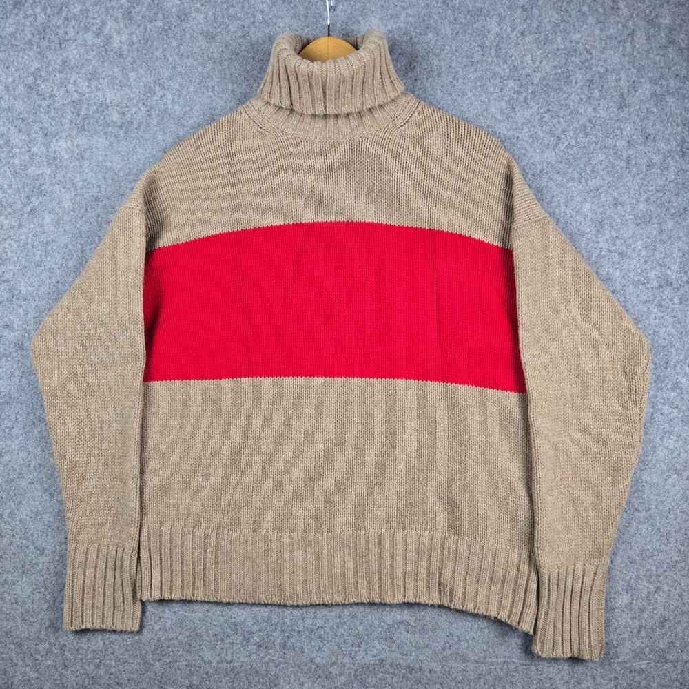 Polo Ralph Lauren Turtleneck Sweater Womens Small Beige Red Stripe Wool